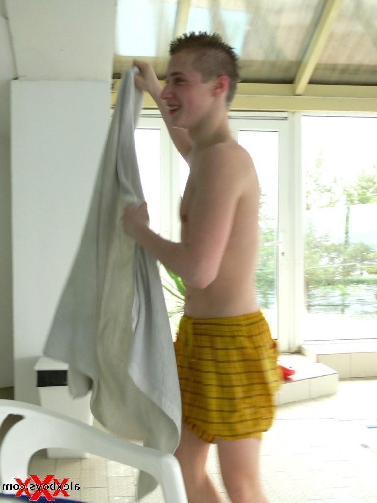 12P Lovely gay twink boy wet pool fun