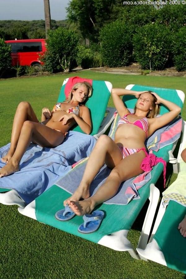 16P Adorable amateur blonde teen lesbians have orgy near the pool