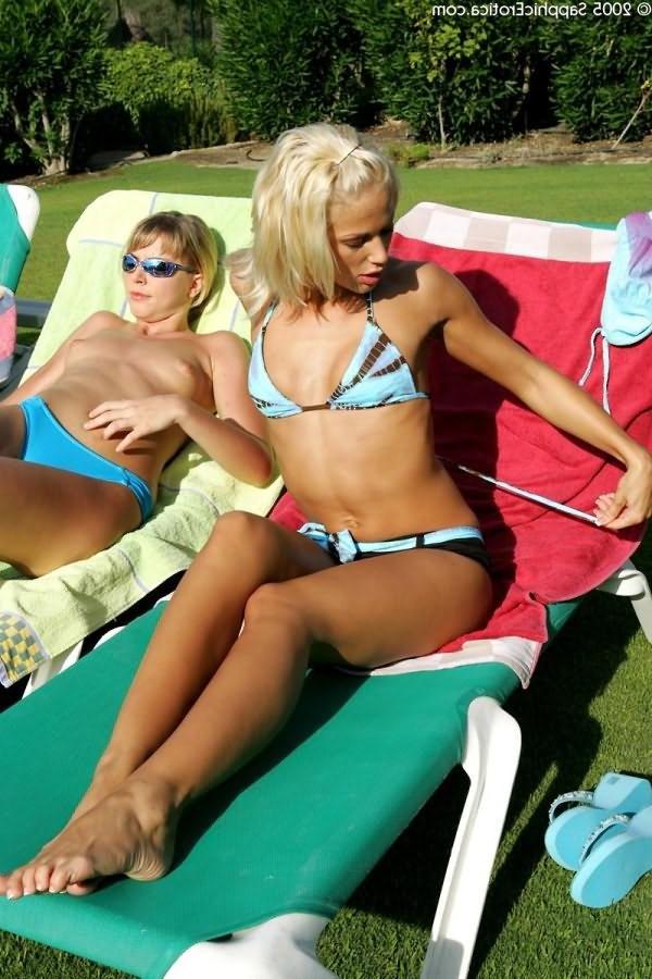 16P Adorable amateur blonde teen lesbians have orgy near the pool