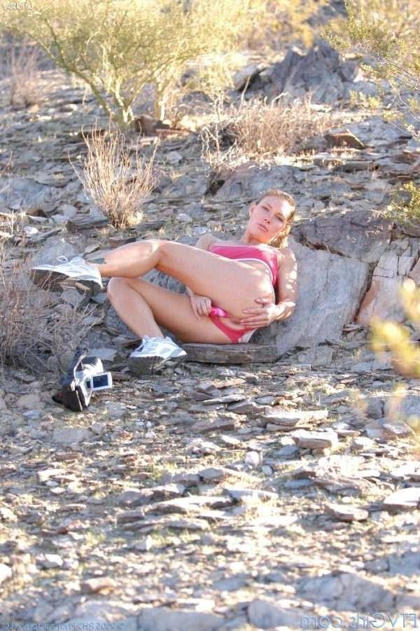 16P Adorable blonde teen posing her sexy body and toying outdoor
