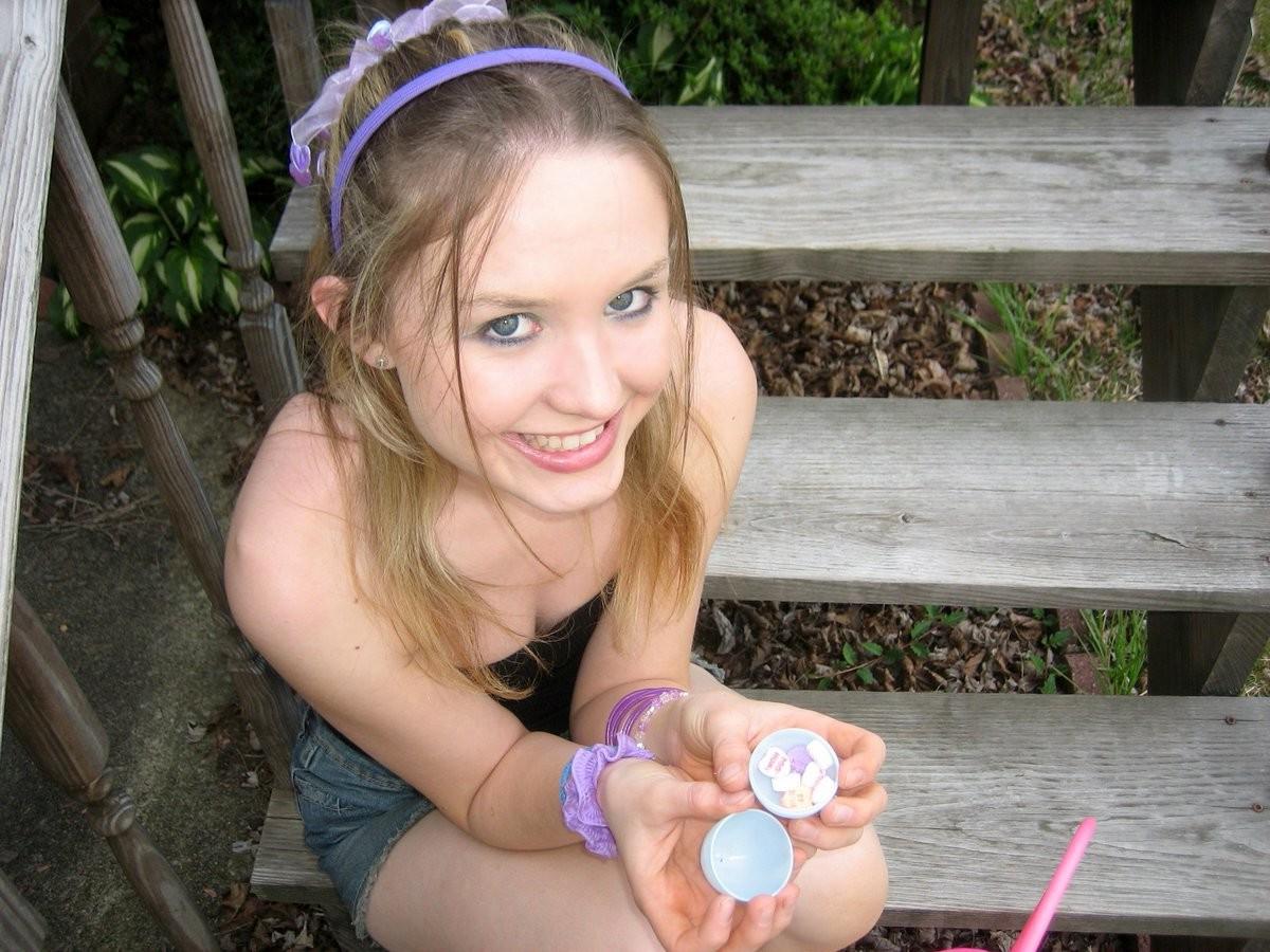 18P Upskirt blonde teenie ready for easter peeks her tits