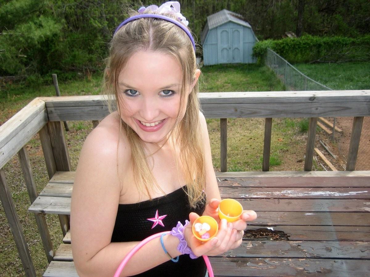 18P Upskirt blonde teenie ready for easter peeks her tits