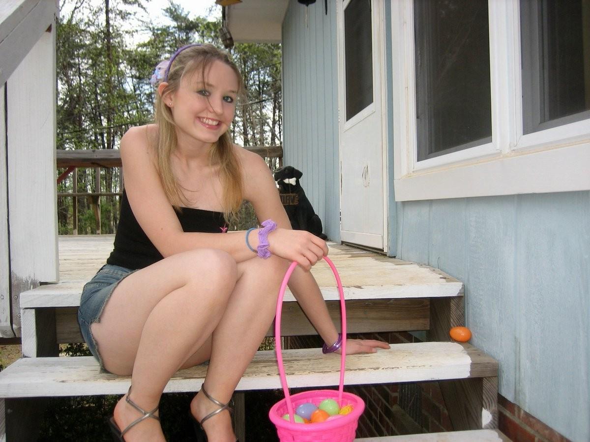 18P Upskirt blonde teenie ready for easter peeks her tits
