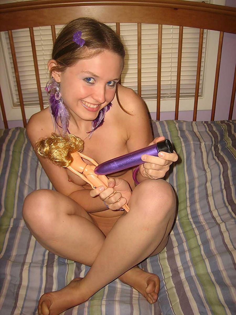 18P Silly teen getting nude and having fun with barbie