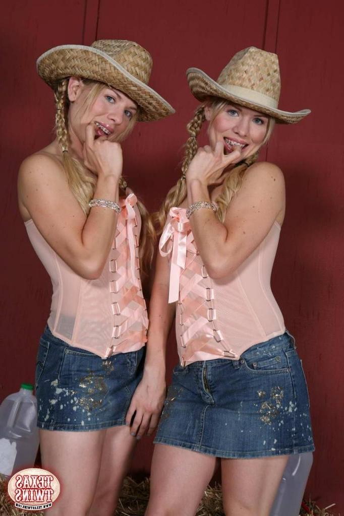 16P Adorable blonde twin teenage sisters are teasing