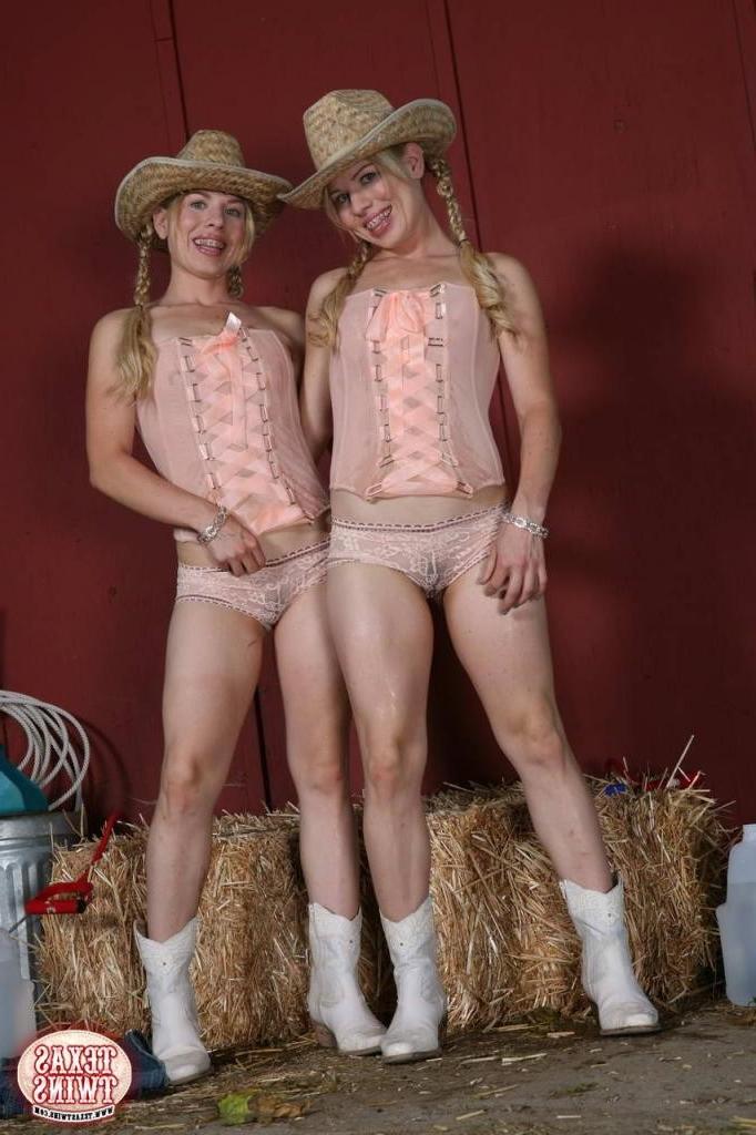 16P Adorable blonde twin teenage sisters are teasing