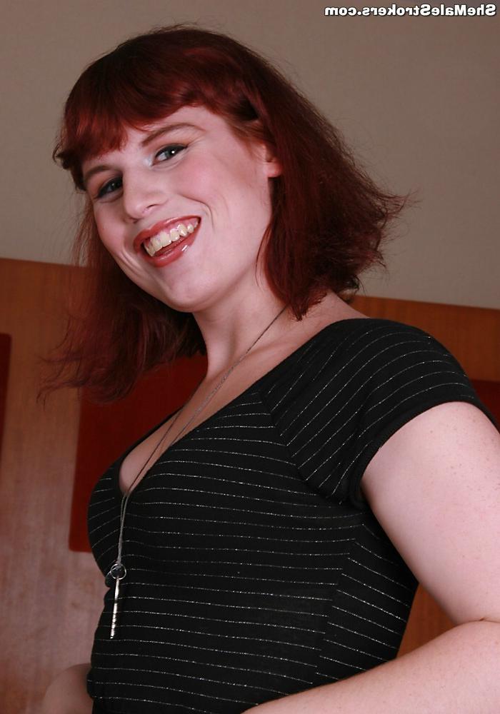 15P Adorable very femme redhead shemale cock stroker