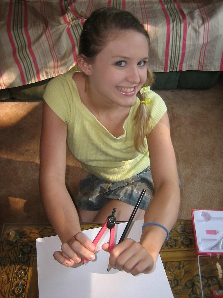 15P Petite teen amateur slips a peak at her shaved muff