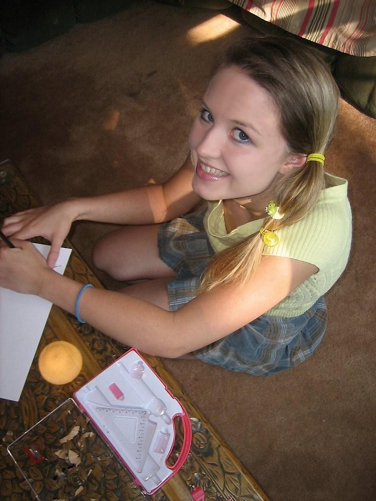 15P Petite teen amateur slips a peak at her shaved muff