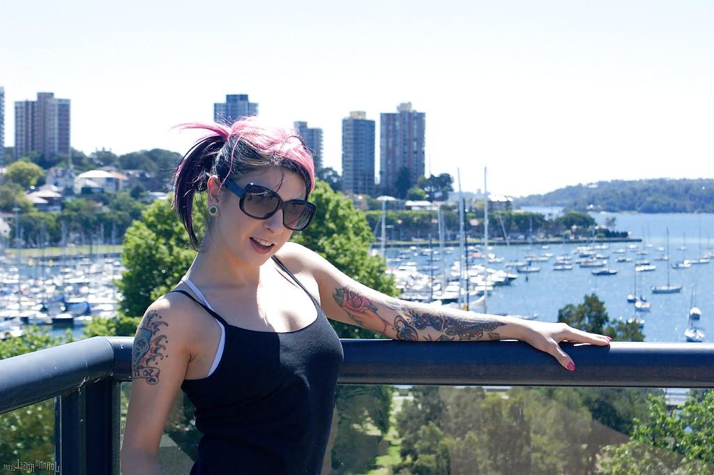 16P Hot babe Joanna Angel shows off her tattooed body in the outdoor scene
