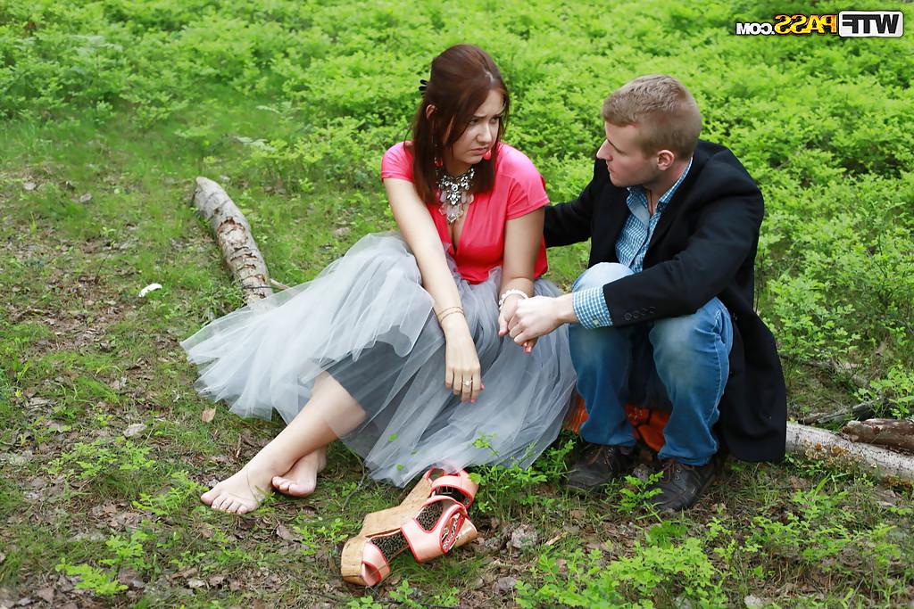 15P European redhead Mila Snow giving outdoor bj before hardcore cum eating