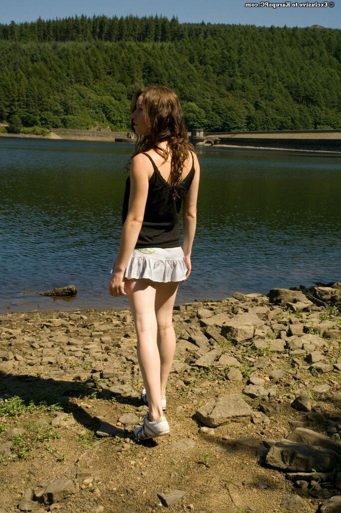16P Frisky brunette amateur undressing and teasing her shaved gash outdoor