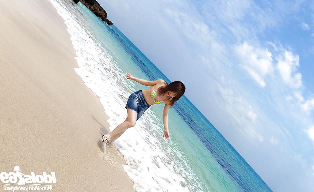 16P Cute asian teen babe Chikaho Ito stripping off her clothes outdoor