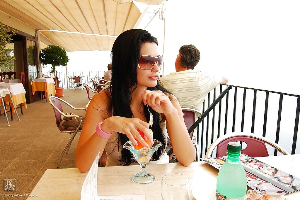 16P Fabulous Aletta Ocean poses outdoor on the beach in bikini