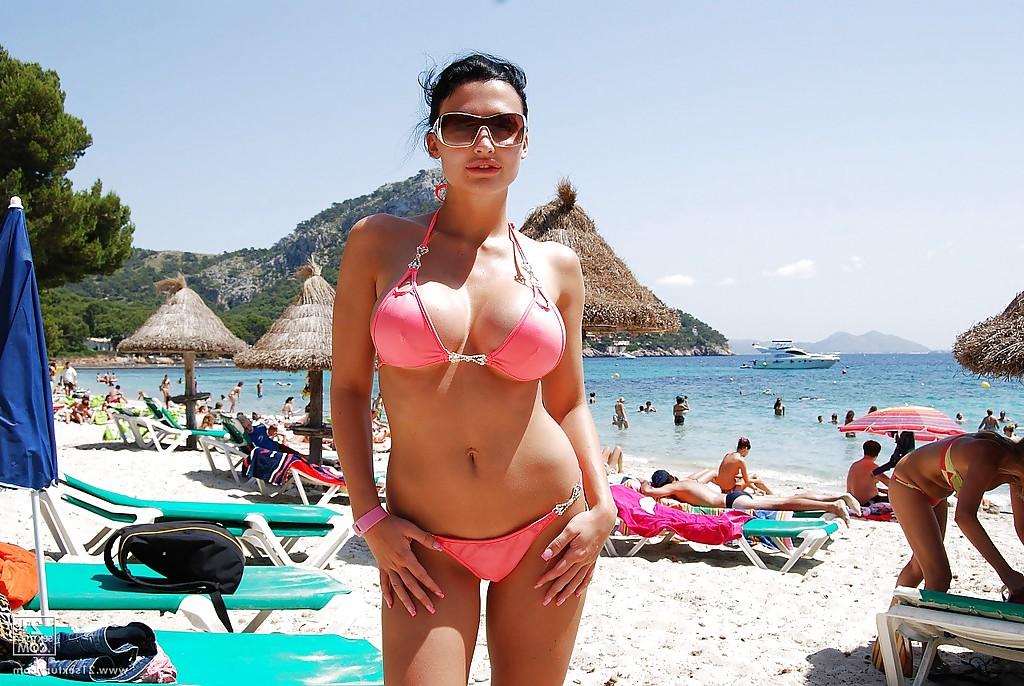 16P Fabulous Aletta Ocean poses outdoor on the beach in bikini