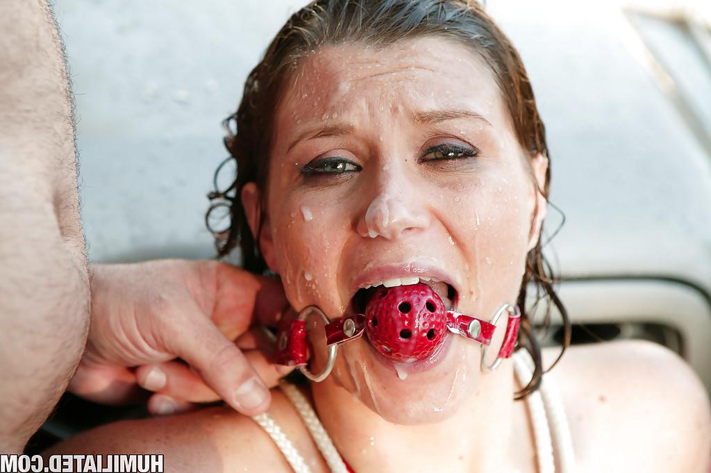 7P MILF with huge melons Sara Stone gets fucked hard in bondage outdoor