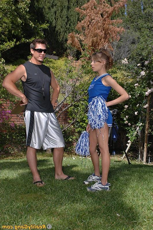 16P Lewd cheerleader Nicole Ray gets her shaved pussy licked and nailed outdoor