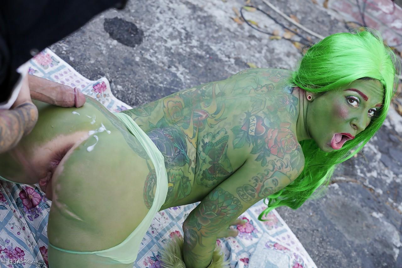 15P Tattooes cosplay girl Joanna Angel ass fucking and deepthroating outdoors
