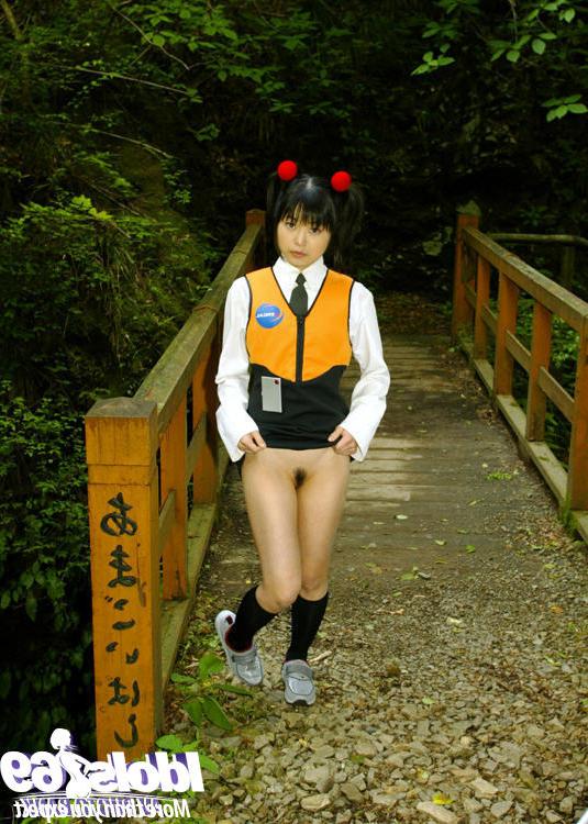 16P Smiley asian coed revealing her tiny titties and bushy cunt outdoor