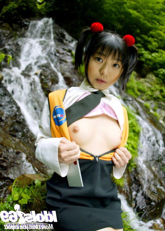 16P Smiley asian coed revealing her tiny titties and bushy cunt outdoor