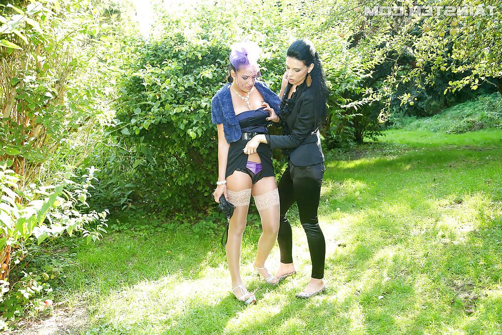 16P Partly clothed fetish vixens have some pissing and pussy toying fun outdoor