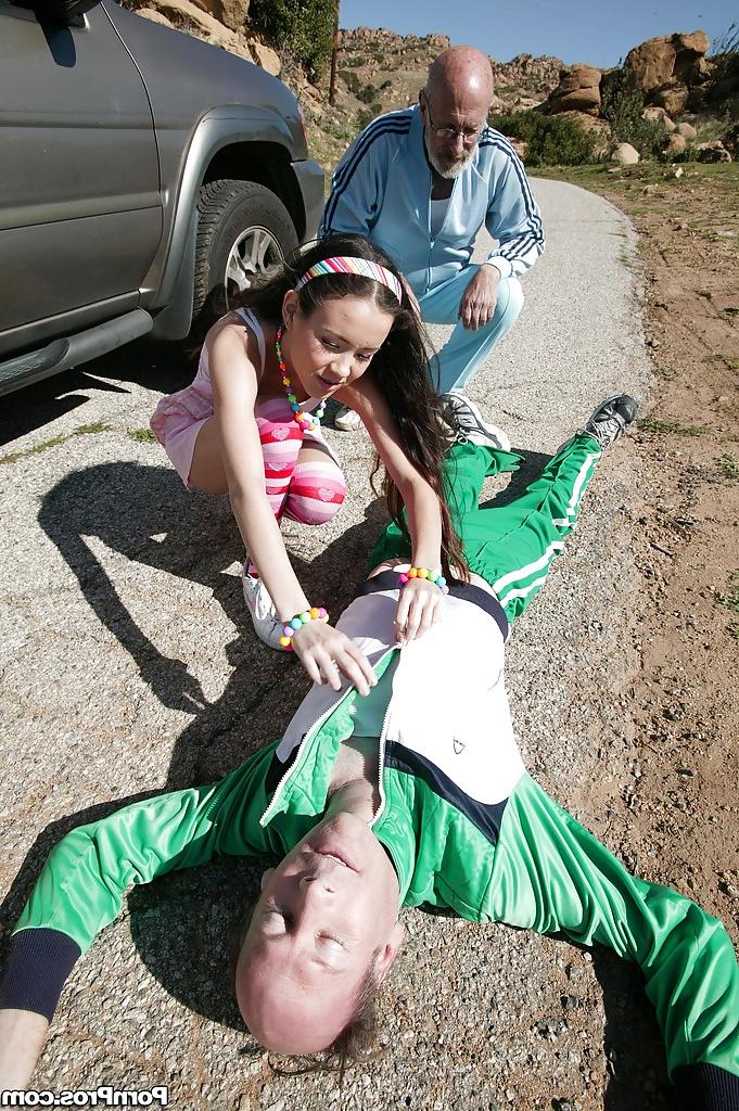 16P Asian teen babe Amai Liu fucking an oldman outdoor in public