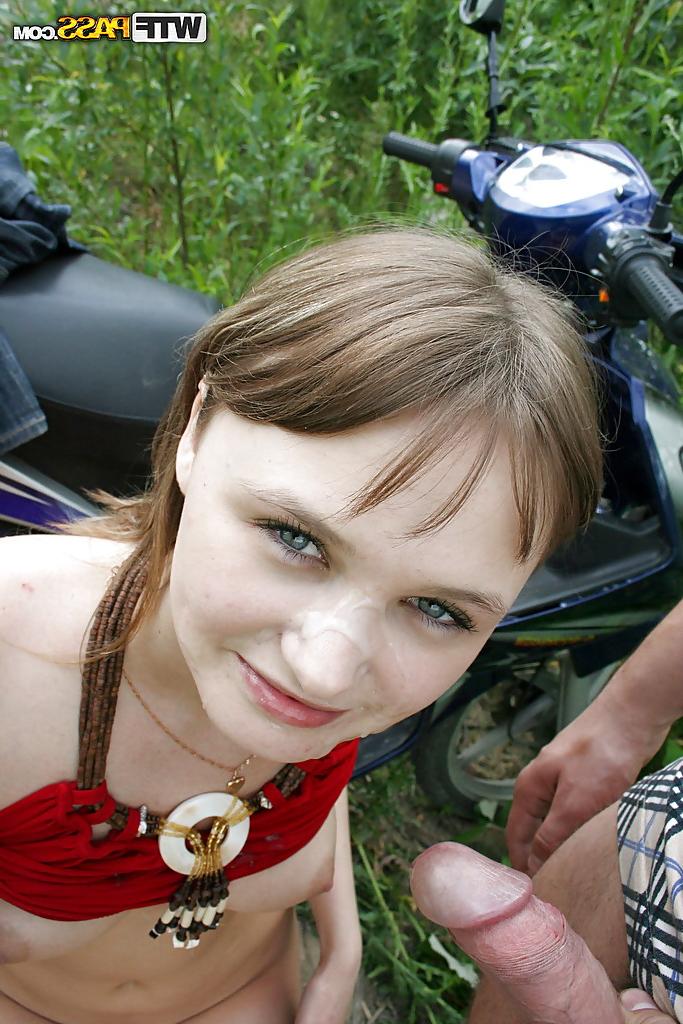 16P Sassy teenage floosie with tiny tits gets fucked and facialized outdoor