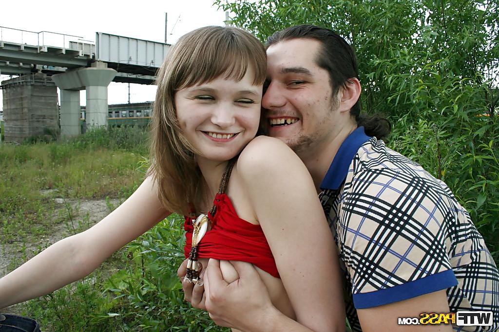 16P Sassy teenage floosie with tiny tits gets fucked and facialized outdoor