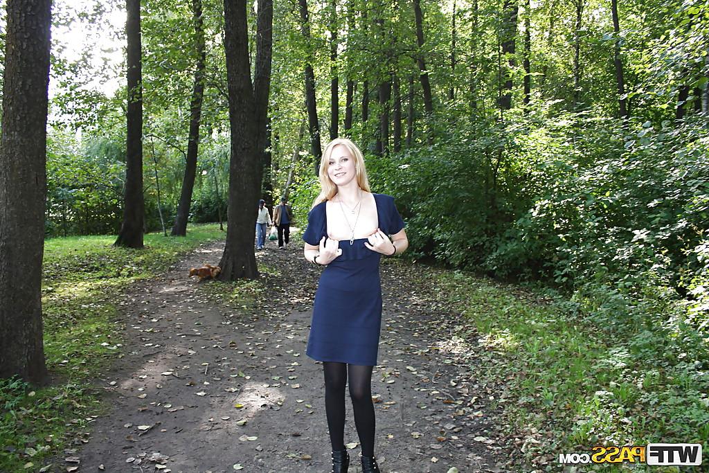 16P Slutty teen blonde on high heels gets picked up and pounded outdoor