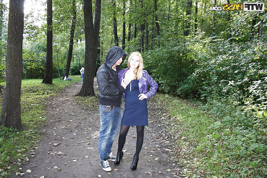 16P Slutty teen blonde on high heels gets picked up and pounded outdoor