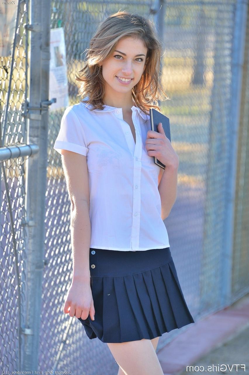 16P Innocent sweetie flashes upskirt schoolgirl panties outdoors in white socks