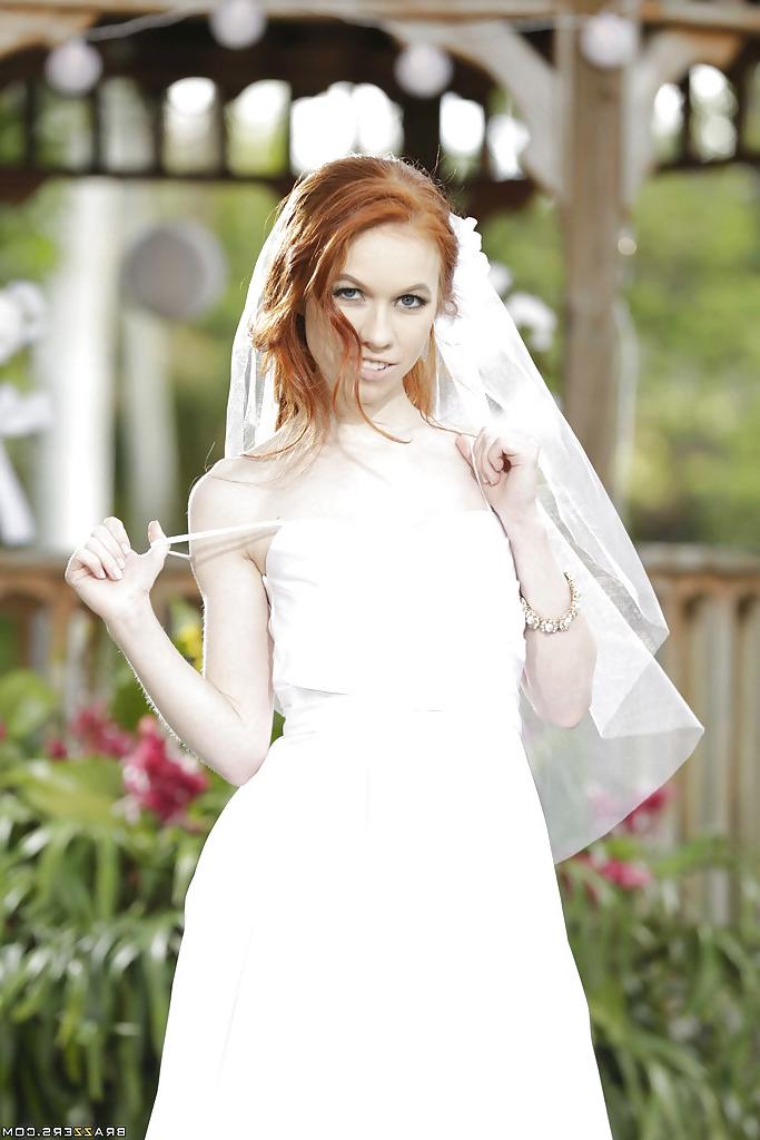 16P Redhead teen babe Dolly Little stripping off wedding dress outdoors