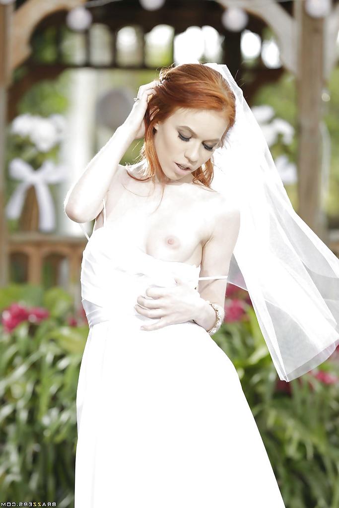 16P Redhead teen babe Dolly Little stripping off wedding dress outdoors