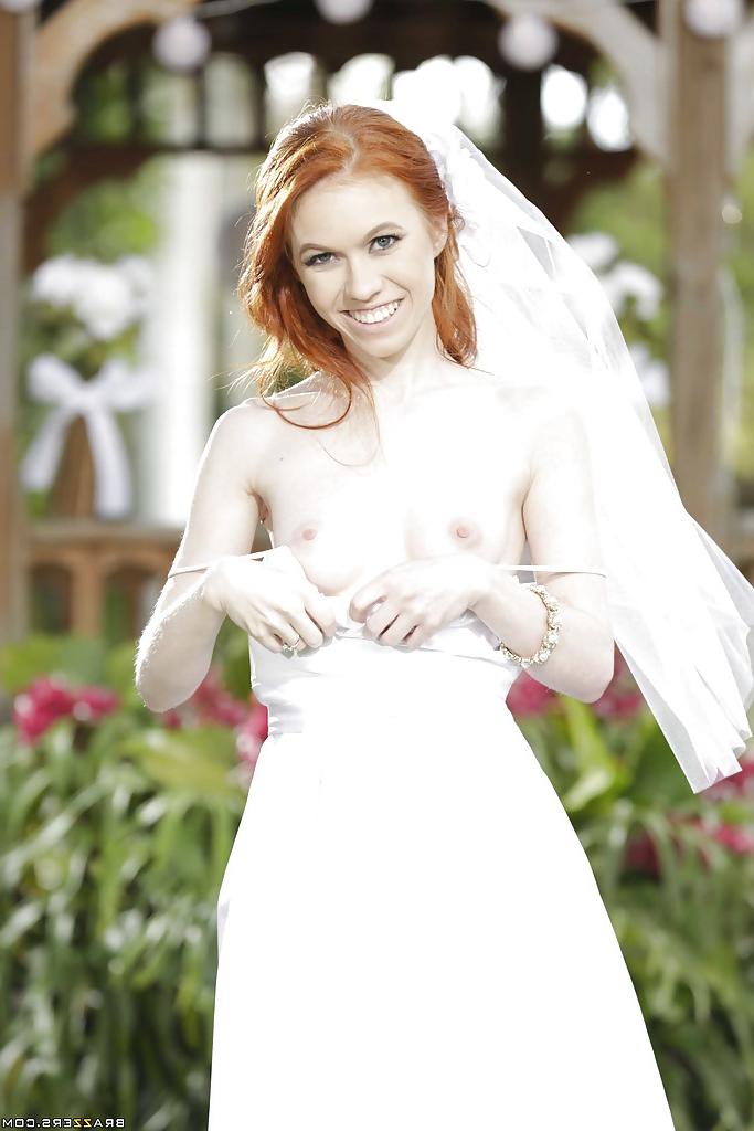 16P Redhead teen babe Dolly Little stripping off wedding dress outdoors