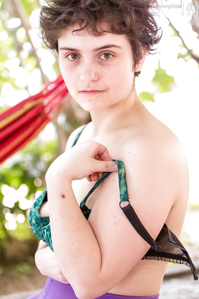 16P Overweight amateur solo girl flashing hairy underarms and beaver outdoors