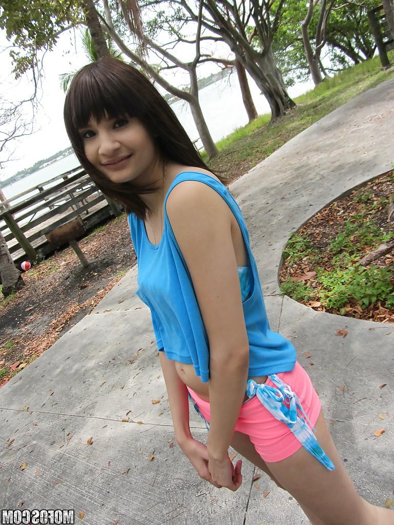 14P Latina babe Jessi Grey dose self shots of her tiny tits outdoor