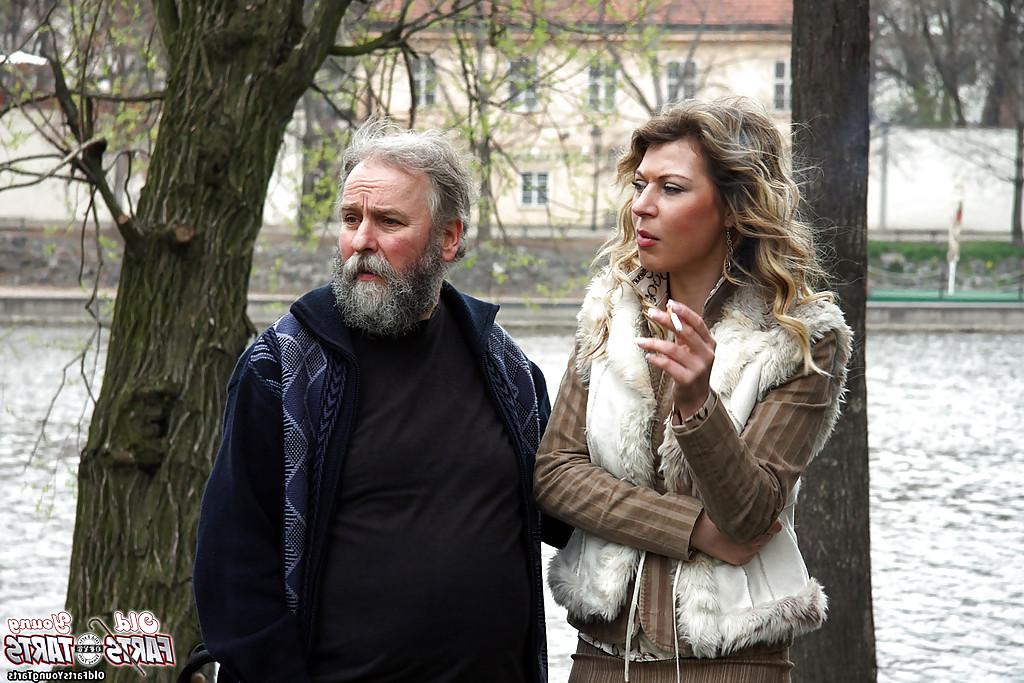 16P Slutty babe Kristyna D sucks and fucks an oldman's dick outdoor