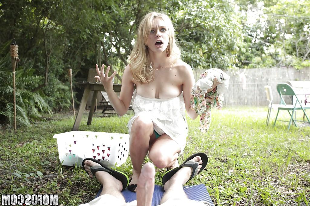 16P Outdoor voyeur scene features teen cutie Ali Rae sucking cock