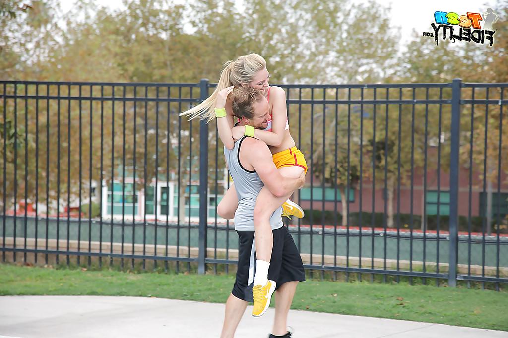 14P Blonde teen Alli Rae takes a hardcore doggystyle fucking outdoors