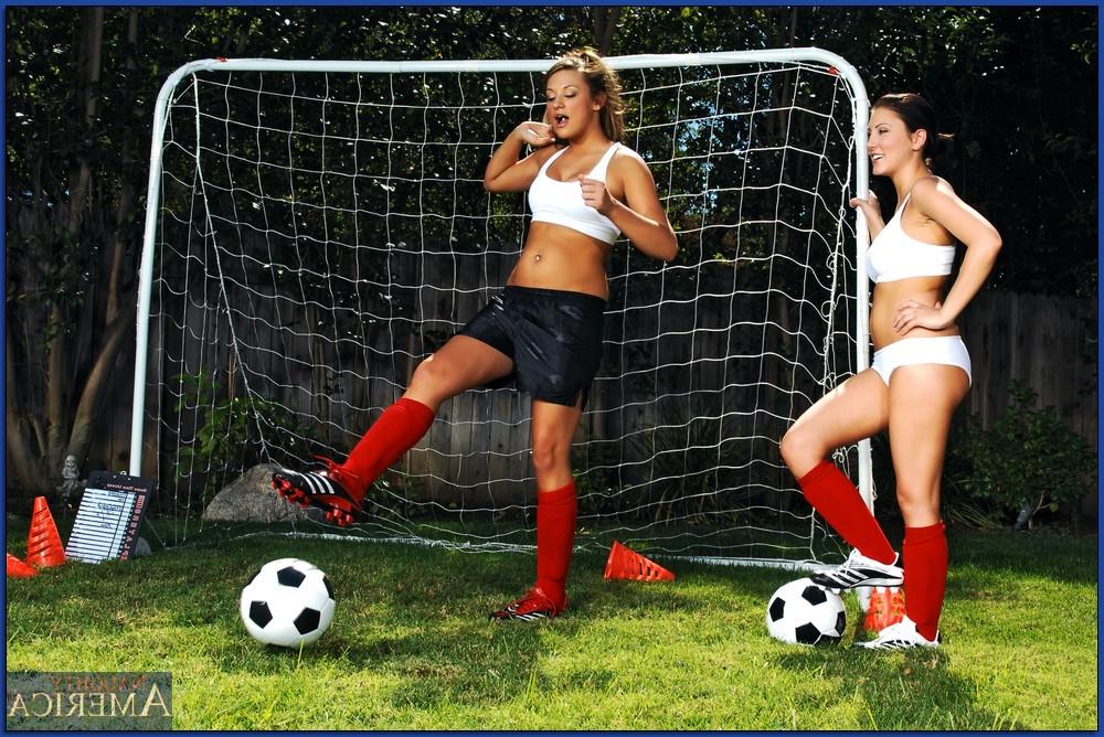 16P Fiery outdoor orgy with three sporty babes in socks fucking a huge cock