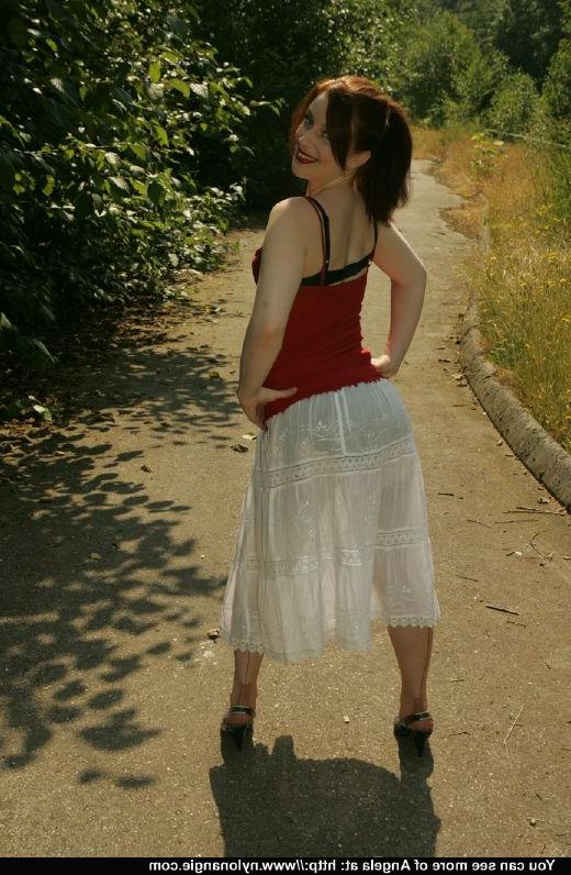 12P Sexy mature babe with tiny tits and hairy cunt stripping outdoor