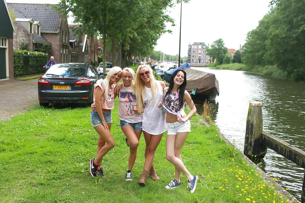 16P Tiny tits Lesbian teen Vanda L and her girlfriends pose outdoor