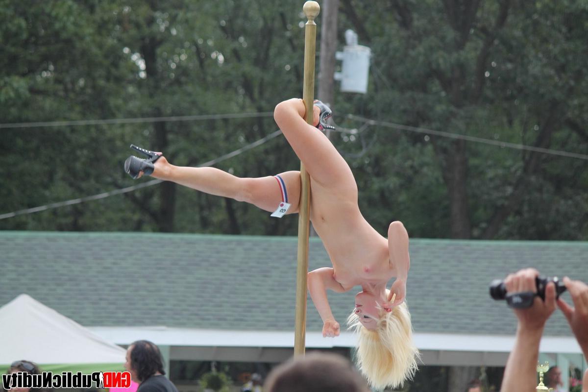 12P Hot sexy strippers show off and tease the crowd at a outdoor public nudity party