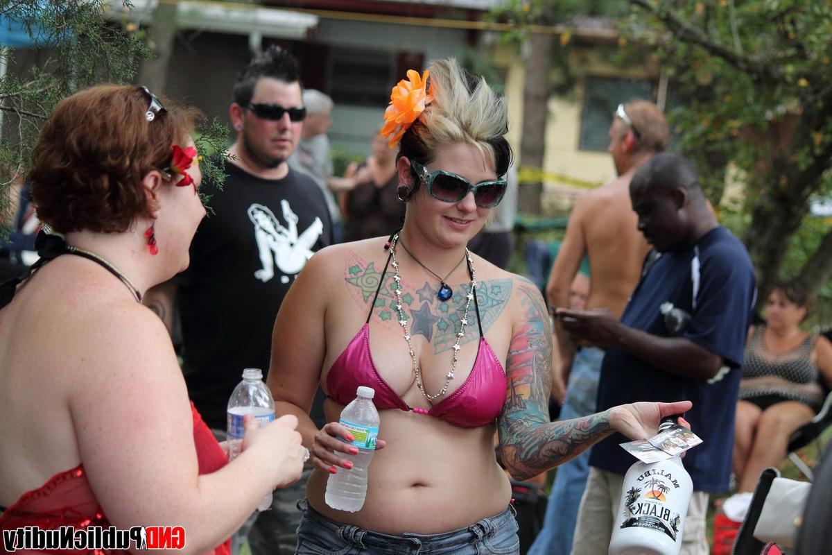 12P Hot strippers and cute girls show off at a public nudity outdoor party