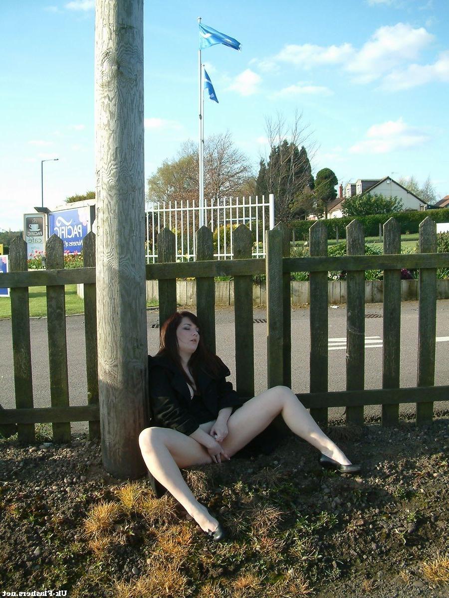 16P Cute amateur exhibitionist Dolly plays with her pussy outdoors o