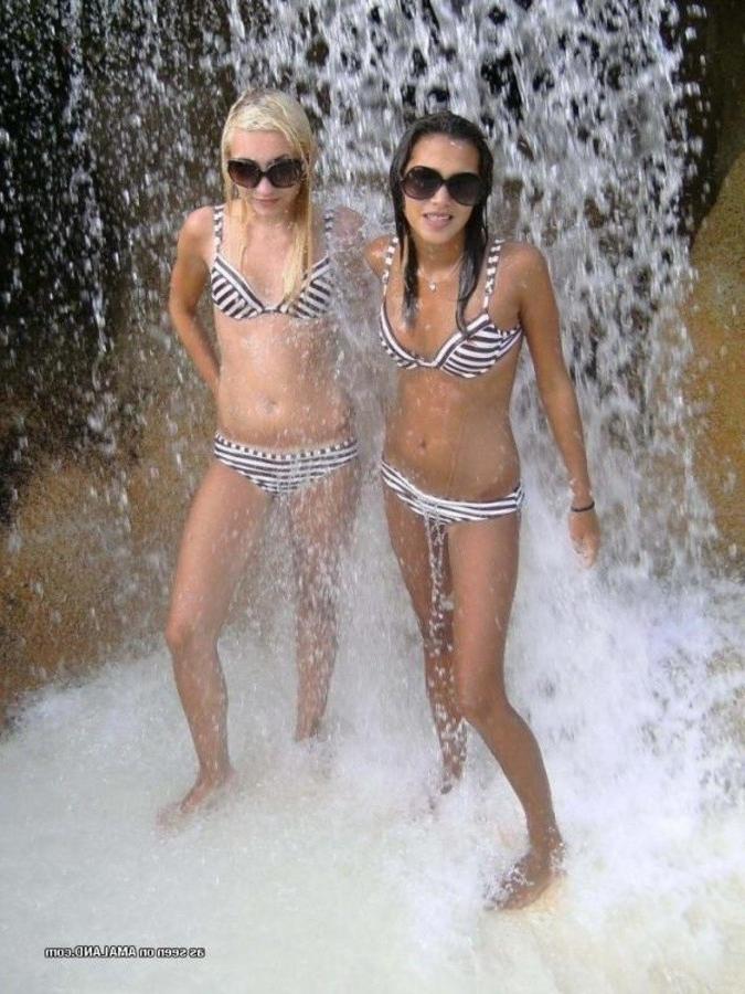 12P Selection of naughty amateur girlfriends posing outdoors