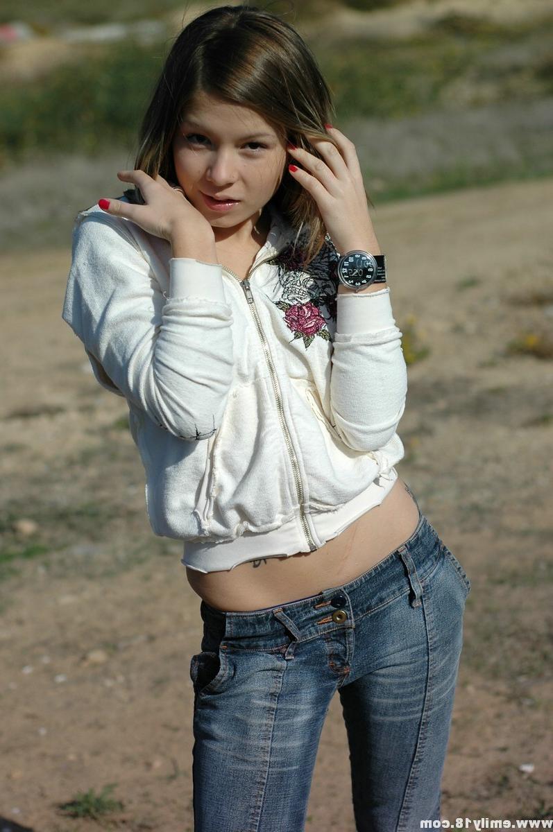 16P Teen in hoodie teasing outdoors