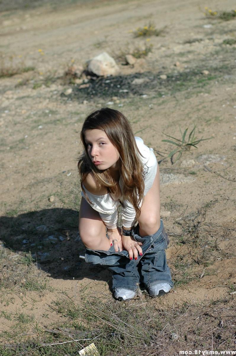 16P Teen in hoodie teasing outdoors