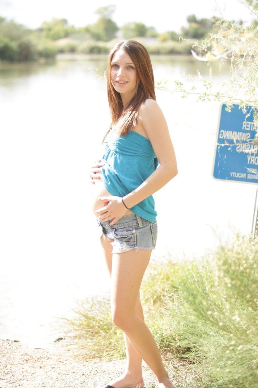 16P Tender pregnant redhead teen showing her sexy naked body outdoors