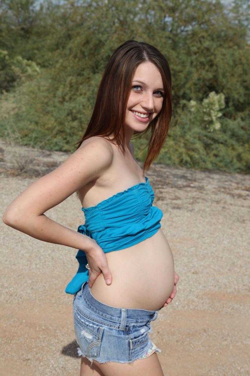 16P Tender pregnant redhead teen showing her sexy naked body outdoors